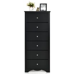 Costway Chest of Drawers Free Standing 6 Drawers Wooden Storage Cabinet W/ Metal Handles in Black