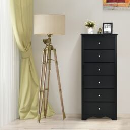 Costway Chest of Drawers Free Standing 6 Drawers Wooden Storage Cabinet W/ Metal Handles in Black - thumbnail 3