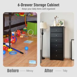 Costway Chest of Drawers Free Standing 6 Drawers Wooden Storage Cabinet W/ Metal Handles in Black - thumbnail 6
