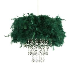 Happy Homewares Feather Pendant Light Shade with Transparent Acrylic Droplets in Dark Green - thumbnail 3