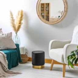 Harbour Housewares Velvet Round Pouffe Footrest Ottoman Stool - 29 x 36cm in Black - Size: 29 x 36 cm - thumbnail 6