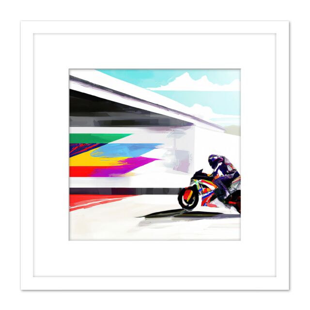 Artery8 Moto GP Isle Of Man TT Superbike Motorbike Motorcycle Vibrant Modern Abstract Watercolour Painting Square Wooden Framed Wall Art Print - image 1