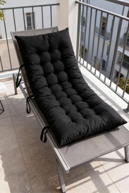 Living and Home 40x110cm Black Garden Beach Cushion Sun Lounger Cushion with Straps for Recliners, Beach & Office Chairs - Size: 40x110 cm - image 1