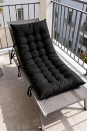 Living and Home 40x110cm Black Garden Beach Cushion Sun Lounger Cushion with Straps for Recliners, Beach & Office Chairs - Size: 40x110 cm - thumbnail 1