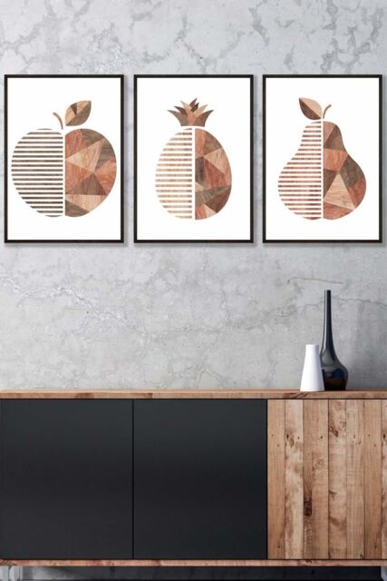 ARTZE Framed Geometric Wood Grain Effect Fruit Framed Wall Art - Medium in Black - Size: W45 cm x H62 cm x D20mm - image 1