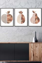 ARTZE Framed Geometric Wood Grain Effect Fruit Framed Wall Art - Medium in Black - Size: W45 cm x H62 cm x D20mm - thumbnail 1