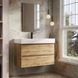 Banyetti Vatilla 800mm Wall Hung Vanity Unit with Veneto 1 Tap Hole Basin - Ostippo Oak in Light Oak - thumbnail 3