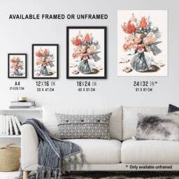 Artery8 Glass Vase With Spring Flowers Johan Teyler Framed Wall Art Print in White - Size: A4 - thumbnail 3
