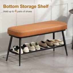 Wyld Haus Elbani Orange Faux Leather Shoe Storage Bench with Cushioned Seat - thumbnail 7