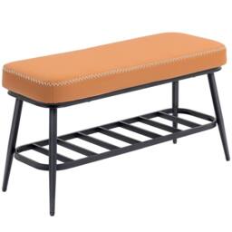 Wyld Haus Elbani Orange Faux Leather Shoe Storage Bench with Cushioned Seat - thumbnail 3