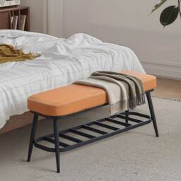 Wyld Haus Elbani Orange Faux Leather Shoe Storage Bench with Cushioned Seat - thumbnail 9