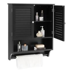 Costway Wall-mounted Bathroom Cabinet Double Door Storage Medicine Cabinet W/ Towel Bar in Black - thumbnail 5