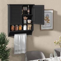 Costway Wall-mounted Bathroom Cabinet Double Door Storage Medicine Cabinet W/ Towel Bar in Black - thumbnail 3
