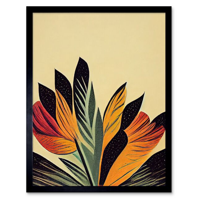 "Artery8 Wall Art Print Abstract Retro Art Nouveau Flowers in Bloom Black Gold Art Framed - Size: W12"" x H16""" - image 1