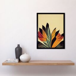 "Artery8 Wall Art Print Abstract Retro Art Nouveau Flowers in Bloom Black Gold Art Framed - Size: W12"" x H16""" - thumbnail 2