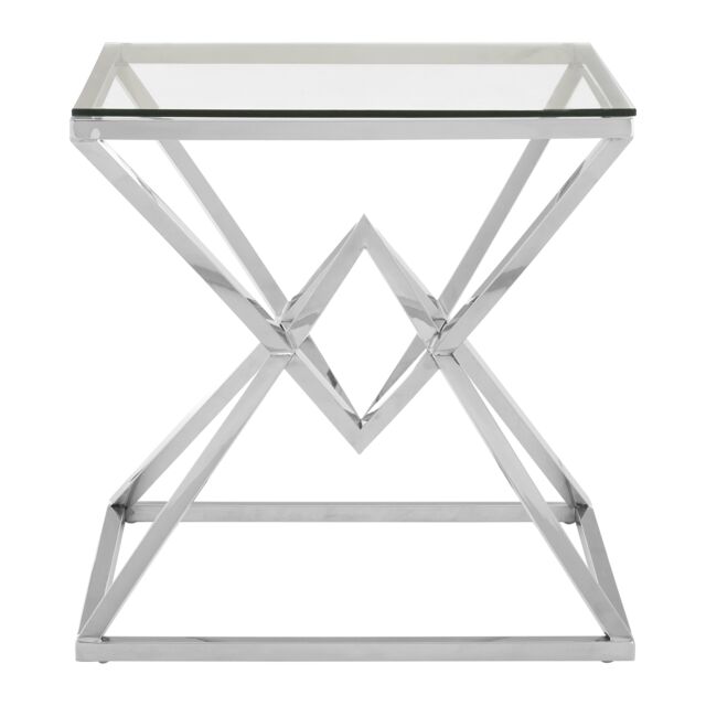 Orsina Square Silver Finish End Table, Stainless Steel Frame with Glass Top, Geometric Modern Accent Table - image 1