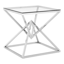 Orsina Square Silver Finish End Table, Stainless Steel Frame with Glass Top, Geometric Modern Accent Table - thumbnail 2