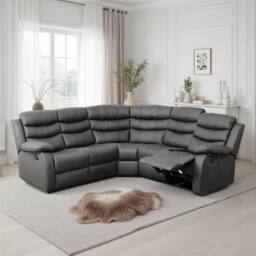 Seconique Roma Corner Recliner Sofa Grey Faux Leather