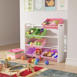 Xample Kids Toy Storage Rack Unit 16 Boxes Removable Bins Freestanding Toy Organizer in White - thumbnail 2