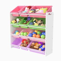 Xample Kids Toy Storage Rack Unit 16 Boxes Removable Bins Freestanding Toy Organizer in White - thumbnail 3