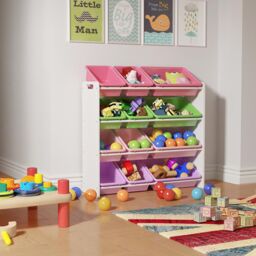 Xample Kids Toy Storage Rack Unit 16 Boxes Removable Bins Freestanding Toy Organizer in White