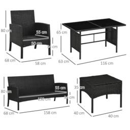 OUTSUNNY 6 Pieces Rattan Garden Furniture Sofa Set with Cushions in White - thumbnail 3
