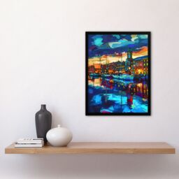 "Artery8 Liverpool Port Sail Boats Atmospheric Cityscape Framed Art Print in Blue - Size: W12"" x H16""" - thumbnail 4
