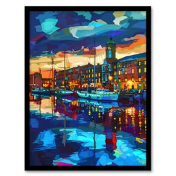 "Artery8 Liverpool Port Sail Boats Atmospheric Cityscape Framed Art Print in Blue - Size: W12"" x H16""" - thumbnail 1