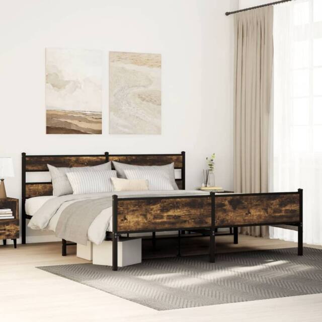 Berkfield Home Metal Bed Frame without Mattress Smoked Oak 180x200 cm Super King in Black - image 1