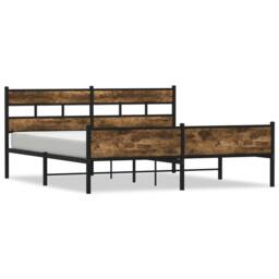 Berkfield Home Metal Bed Frame without Mattress Smoked Oak 180x200 cm Super King in Black - thumbnail 2