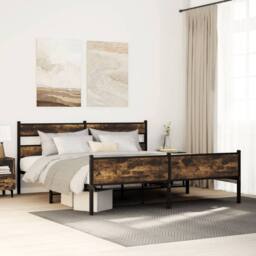 Berkfield Home Metal Bed Frame without Mattress Smoked Oak 180x200 cm Super King in Black - thumbnail 1