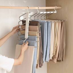 Living and Home Non-Slip 6 Tier Stainless Steel Pant Hangers Set in Silver - thumbnail 4