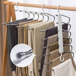 Living and Home Non-Slip 6 Tier Stainless Steel Pant Hangers Set in Silver - thumbnail 2