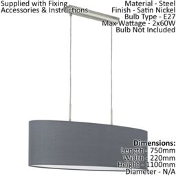 Loops Ceiling Pendant Light & 2x Matching Wall Lights Satin Nickel Grey Fabric Linear in Metallics - thumbnail 2