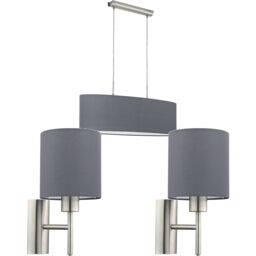 Loops Ceiling Pendant Light & 2x Matching Wall Lights Satin Nickel Grey Fabric Linear in Metallics
