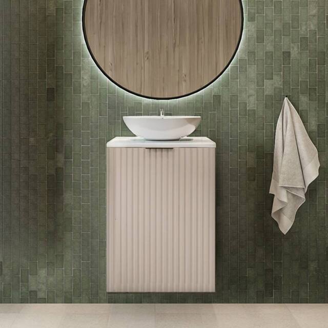 Heze Furniture Flow 1 Door Fluted Bathroom Vanity Cabinet with Worktop 40cm in Beige - image 1
