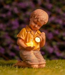Marco Paul Solar Boy Garden Ornament LED Light Up Flashlight Duck Outdoor Stone Effect