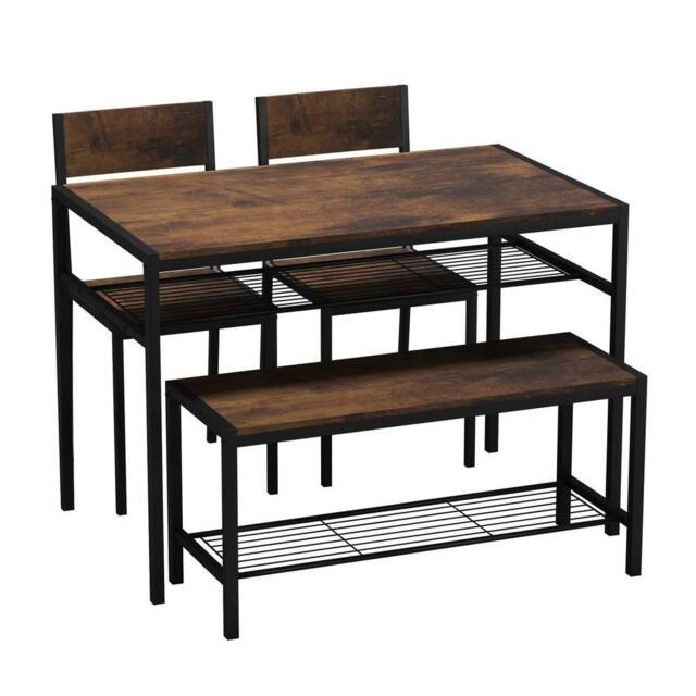 EONLION 4 Pcs Set Dining Room Table Metal Frame in Brown - image 1