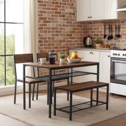 EONLION 4 Pcs Set Dining Room Table Metal Frame in Brown - thumbnail 3