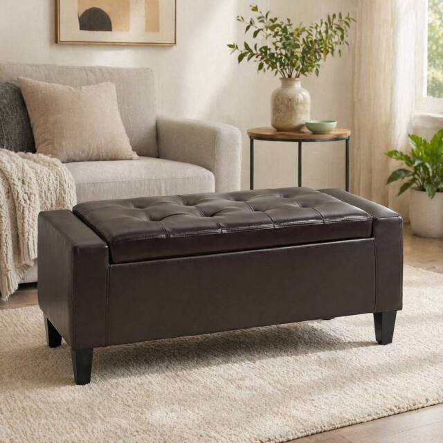 STILVORA Storage Ottoman Bench with Lift-Up Lid Brown - image 1