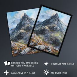 "Artery8 Tryfan Mountain Peak Snowdonia Wales Oil Painting Framed Art Print in Blue - Size: W12"" x H16""" - thumbnail 2
