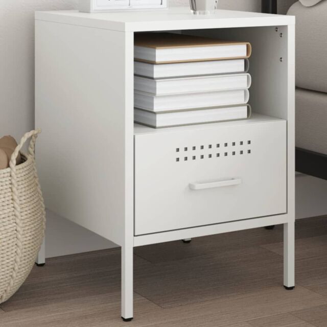 Berkfield Home Bedside Cabinet White 36x39x50.5 cm Steel - image 1