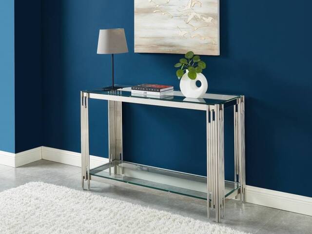 Vente-unique 1-Shelf Side Table - Tempered Glass & Stainless Steel - Chrome in Silver - image 1
