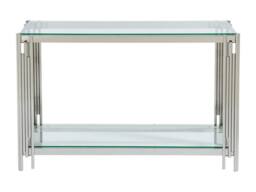 Vente-unique 1-Shelf Side Table - Tempered Glass & Stainless Steel - Chrome in Silver - thumbnail 2