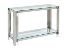 Vente-unique 1-Shelf Side Table - Tempered Glass & Stainless Steel - Chrome in Silver - thumbnail 5
