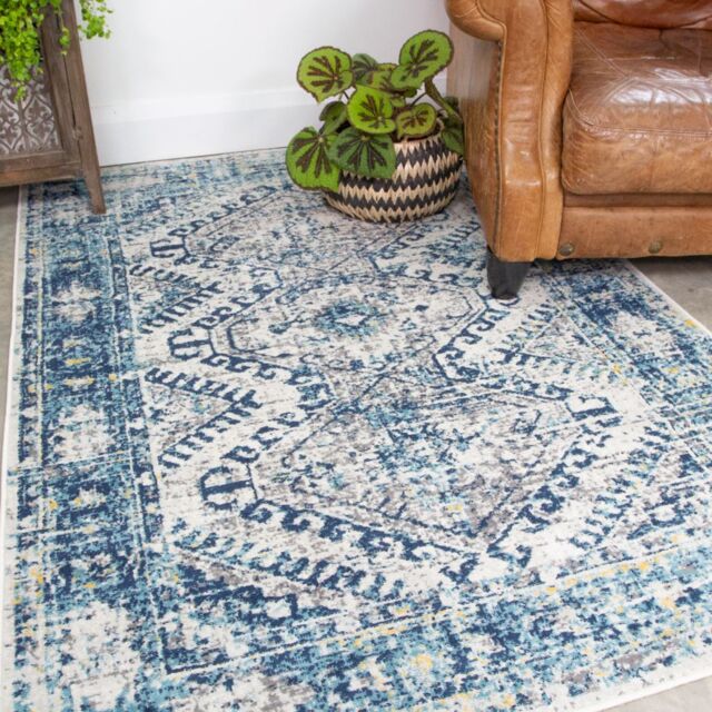 Kukoon Navy Blue Grey Geometric Medallion Bordered Rug - Size: 200 cm x 290 cm - image 1