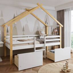 BTM 3ft Wooden Children's Bed 90×190 cm, Safety Rail, 2 Storage Drawers in Natural - thumbnail 3