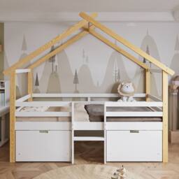 BTM 3ft Wooden Children's Bed 90×190 cm, Safety Rail, 2 Storage Drawers in Natural - thumbnail 2