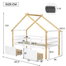 BTM 3ft Wooden Children's Bed 90×190 cm, Safety Rail, 2 Storage Drawers in Natural - thumbnail 4