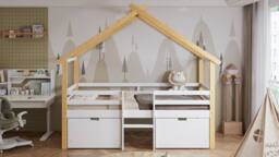 BTM 3ft Wooden Children's Bed 90×190 cm, Safety Rail, 2 Storage Drawers in Natural - thumbnail 7